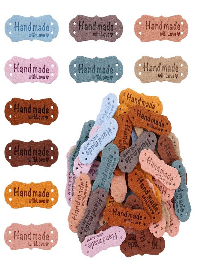 STORE 2508 Store2508 50 Pcs Handmade with Love Tags - Assorted Colours, Faux Leather Labels with Holes for Sewing, Knitting, Crochet, DIY Crafts, Clothes, Bags, Hats, Handmade Accessories - Image 1